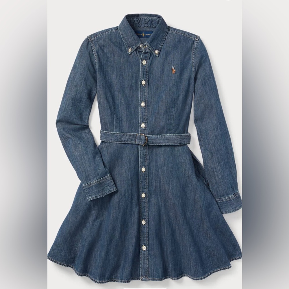 Belted Cotton Denim Shirtdress RALPH LAUREN for girls
